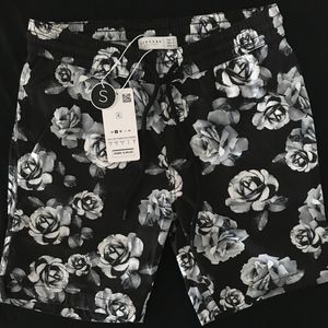 Black & White Rose Men Swim Trunks Sz S